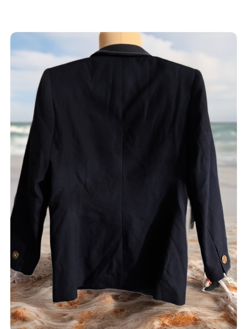 Kasper For A.L.S. Nautical Navy Blazer with White Trim Wool Blend - Picture 2 of 4